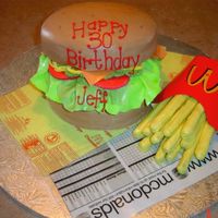 Cheeseburger & Fries Cheseburger -cake,fries-choc covered pretzels