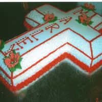 Cross Cake My oldest daughter's 1st communion cake . Buttercream icing,royal icing flowers and chantilly lace.