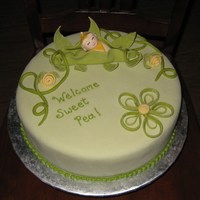 Welcome Sweet Pea Red Velvet sour cream cake with cream cheese b/c & MMF. Made to match the invitations, with some added decorations of my own.