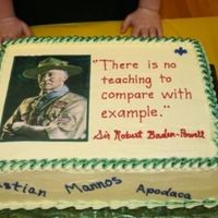 Cub Scout Celebration This cake has an edible image of Robert Bayden-Powell, the found of the scouting program. This cake was for a cub scout Blue and Gold...