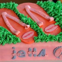 Havaianas Cake this is a 9x13 chocolate pound cake crumbcoated with swiss meringue buttercream and covered with fondant .. the slipper is out of gumpaste...