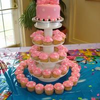 Minnie Cupcake Tower This was a first birthday cupcake tower. It was a lemon cake on top with MMF. The bow and ears and polka dots for Minnie were all made of...