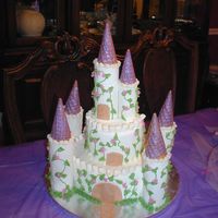 Castle Cake My take on Carol Deacon's cake for my daughter's sixth birthday. We will add small Disney Princesses to the cake before the party...