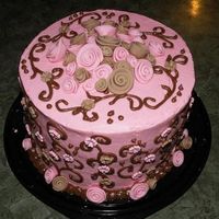 Ribbon Roses Cake Brown and pink cake for my mother-in-law's B-Day. Buttercream, Nutella buttercream, and fondant flowers.