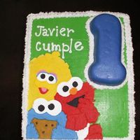 Baby Sesame Street B-Day Vanilla cake, cream cheese filling, faux fondant crusting BC with character RI plaque for a co-worker's son B-day. (Cake dimensions:...