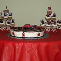Spiderman Cake And Cupcake Towers Cake is basic yellow cake, cupcakes carrot cake, all covered with almond flavored buttercream.