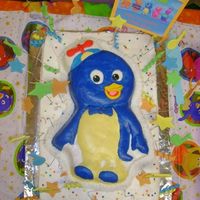 Backyardigan's Pablo Cake I used Wilton's Pablo pan. All covered in Faux Fondant crusting BC, creme bouquet cake. Stars, swirls, and music notes are satin ice,...