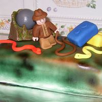 Indiana Jones Lego Cake This was my first time using my new airbrush so I hope to get better :) The cake is covered in MMF and the figure and snakes are Wilton pre...