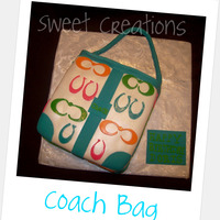 Turquoise Coach Purse 8in square French Vanilla. Covered and detailed in fondant
