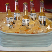 Beer Bucket- Son's 21St Birthday this is a cookies and cream cake. covered in Fondant. the bottles are real beers, everything else is edible