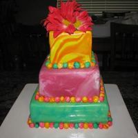 Summer Birthday Marble cake with hazelnut buttercream. Marshmallow fondant with hazelnut liquer. It's 109F in Vegas so the fondant was a bit harder to...