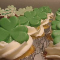 St. Patty's Day B-Day These are some cupcakes I made for a birthday - St Patty's day celebration. BC frosting and candy molded shamrocks
