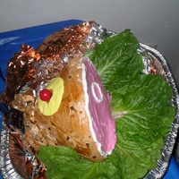 Ham Groom's cake for a good friend of mine who wanted ham at his wedding, but was overridden. Used the Wonder Mold pan, flipped on side,...