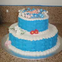 Basketweave Baby Shower Cake Buttercream with sugarpaste flowers.