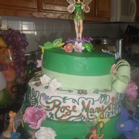 Tinkerbell Cake This was made for a little girl's birthday. The fairies and Tinkerbell was bought by the family. The flowers are all gumpaste.