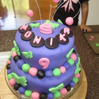 Purple Birthday Cake For A 9 Year Old. Two tier birthday cake my niece. As per birthday girls request she wanted a purple cake. Top tier is vanilla sponge and bottom tier is choc...