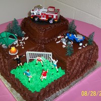 Bryan's Grooms Cake Thanks to Melodee1980! - This grooms cake was inspired by her cake. The groom was a firefighter, camper, and soccer player. Thanks for...