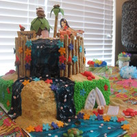 Bridal Shower Luau Cake Luau was the theme for the shower. Pineapple cake with tropical frosting. And bride wanted top tier to be funfetti. All characters made...