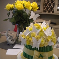 Yellow Rose Bouquet Yellow rose bouquet cake. 70+ gumpaste roses. 120 stems. Bottom part with stems is actual cake. Used an 8 inch foam 1/2 Styrofoam ball for...