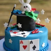 Magic Show Inspired by other magic cakes on CC! 10" and 4" cakes, bunny is krispie treats covered in fondant. Had a blast making this cake...