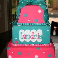 Candy Shoppe 10" strawberry with SMBC covered in fondant, middle and top tier are dummies. For a 5th bd party. First time using dummies...easier...