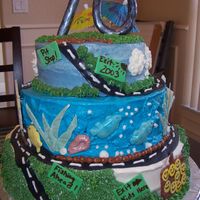 70 Years Road Of Life Birthday acke for my friends dads 70 th birthday. 10, 8, 6 inch cakes, carrot and darn good chocolate cakes. Buttercream iced with fondant...