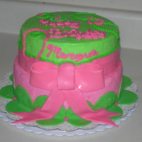 Birthday Cake My cousin is an AKA (Alpha Kappa Alpha) and she wanted a green and pink cake. Still learning how to do bows. I am open to any ideas or...