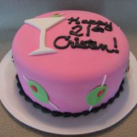 Martini Cake 6" round covered in fondant with fondant martini glass and olives.