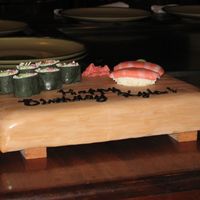 Sushi Cake Side View Side view of the Sushi Cake showing the balsa wood feet making it look like an authentic sushi tray