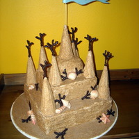 Sand Castle Birthday Yellow cake with chocolate butter cream filling. Cake is iced in butter cream and "sand" is raw sugar.