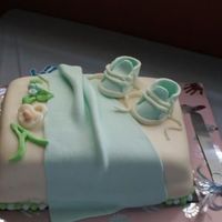 Baby Shower First time ever working with fondant! I realized after the fact that I needed to allow the cake to settle prior to applying the fondant....