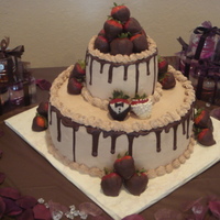 Chocolate Wedding Cake W/fresh Strawberries Dipped In Chocolate 