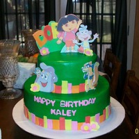 Dora Cake And Smash Cake 12" and 8" all chocolate cake. Made the cake to match the invitation. Butter cream frosting with fondant accents. Characters are...