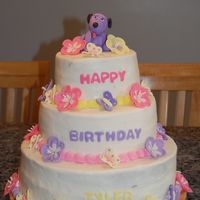 Butterfly & Flower Cake Made this cake for my daughters 3rd birthday. She wanted butterflies & flowers...and a purple dog for the top...go figure :) Chocolate...