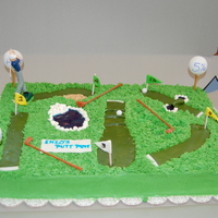 Mini Golf Choc. cake with buttercream frosting and fondant accents. For a friends son who was celebrating his 5 1/2 yr birthday. Thanks to all the CC...
