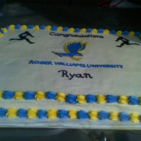 College Graduation Chocolate full sheet cake with buttercream frosting. They graduate was into rugby and wanted to incorporate that into the cake. Picture is...