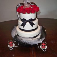 Black And White Wedding Cake (My First Wedding Cake) mmf wedding cake white with black trim and real red roses. My very first wedding cake. Yay, I finally did one