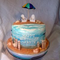 Beach 40Th Birthday 40th Birthday Cake for client who loves the NC beaches. Chairs are placecard holders. Shells are poured chocolate. Umbrella, fence and...