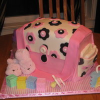 Diaper Bag Cake Diaper Bag cake made for a baby shower. All MMF covered and decorated. Slippers, bottle and blocks are not edible. Thank you lilmansmum for...