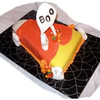 Candy Corn Boo Pumpkin cake with kaluha flavor bavarian cream filling. Fondant covered. VERY easy and the kids loved it!!