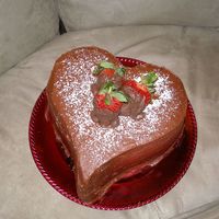 Chocolate Heart Delight So... this was my first cake ever... before any classes. A double layer dutch chocolate heart with raspberry filling and chocolate...
