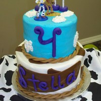 Toy Story Birthday Fourth birthday cake for my daughter. buttercream with fondant accents. figures purchased.