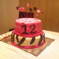 1024082348.jpg Chocolate cake on the bottom tier.. Strawberry on the top with cream cheese icing for both! Chocolate fondant for the zebra stripes and...
