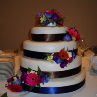 Brown And Blue Cake 4 Tiered Triple Chocolate Brownie Cake with Raspberry Ganache filling, buttercream and Fondant.