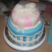 Pink And Blue this is my very first stacked cake. thanks to all who helped answer my last minute calls for help. my friends were having a pink and blue...