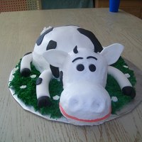 Cow Cake I was very happy with how this guy turned out! Isn't he cute!! Everything is eadible. Frosted in buttercream with fondant decorations...
