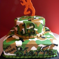 Camo B-Day Cake The b-day girl wanted camo & the browning symbol & NO pink so this is what I came up with. ALL buttercream! Took some time but I...