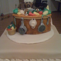 Chef Troy For my brothers birthday I decided to surprise him and make him a chef themed cake. 9" square chocolate cake with mocha buttercream...