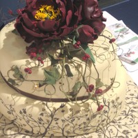 Paeonies In Dark Red With Cappuchinocoloured Cake 