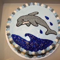Dolphin Cake Chocolate cake; white buttercream filling and icing; inspiration from other CC cakes. Thank you!